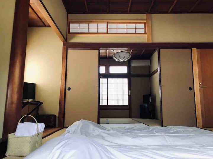 1 of 2 adjoining bedrooms (BR-3) on the 2nd floor  separated by traditional Japanese paper shoji-screen doors each with two Japanese Futon mattresses.

There is a 1/2 bath in the hallway outside the two bedrooms.

Your second-floor space.It's connected to the neighbor's room.