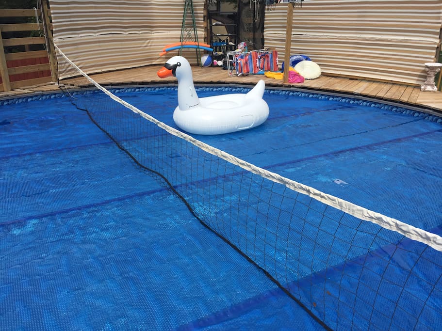 30 foot above ground pool with wrap around deck.
