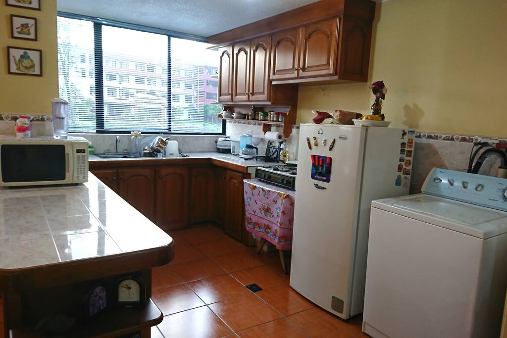 La cocina esta totalmente equipada perfecta para quienes gustan de cocinar. En donde se incluye la lavadora.