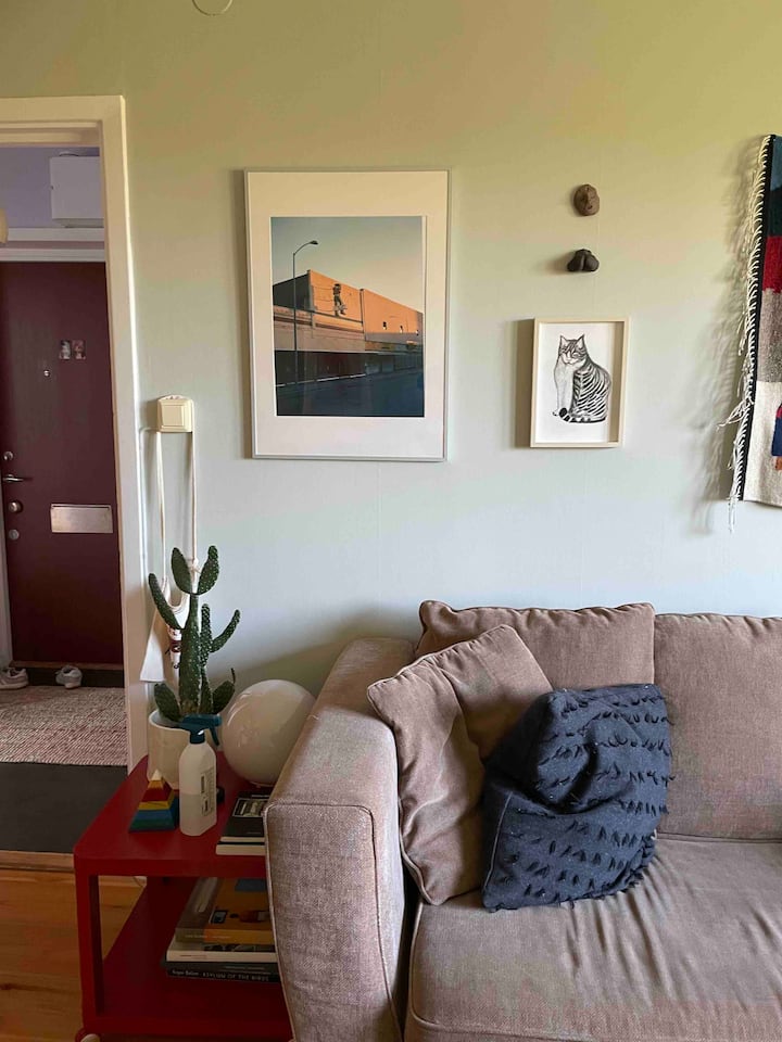 Sebule ilifikiwa moja kwa moja kutoka kwenye ukumbi. Ina sofa kubwa yenye starehe yenye sehemu ya kuweka miguu, inayofaa kwa usiku wa sinema au mvinyo na vitafunio pamoja na rafiki yako wa kusafiri.