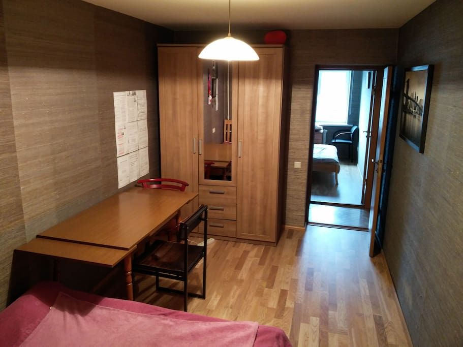Your bedroom with comfy blankets and a big wardrobe