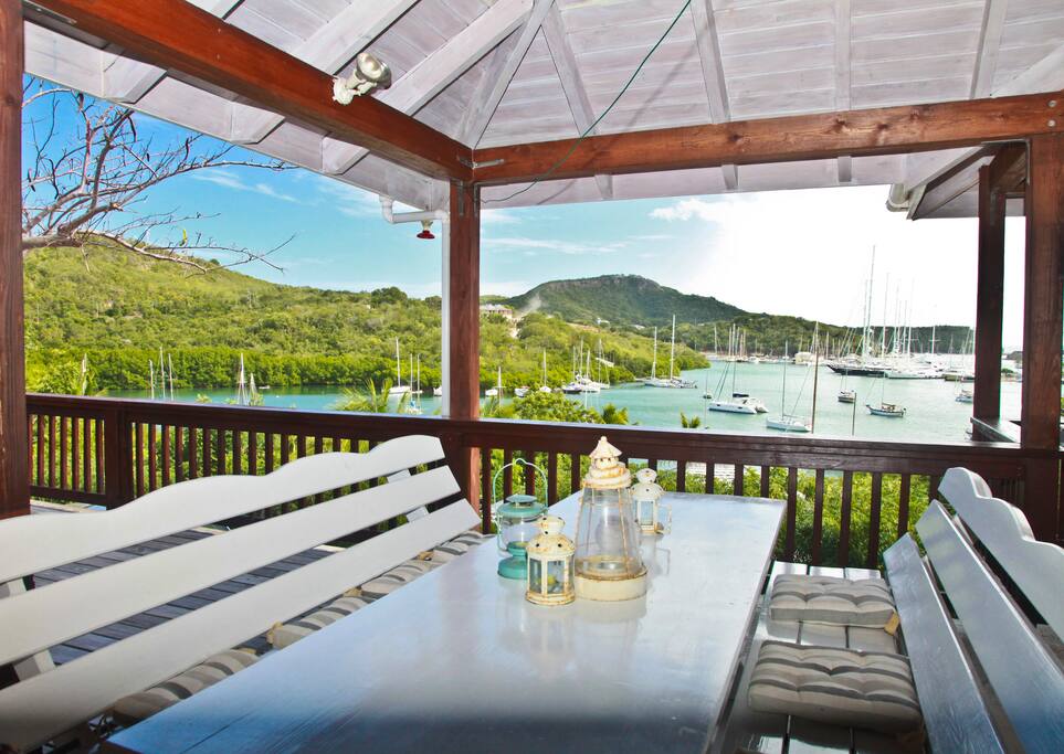Shaded outdoor dining with the view!