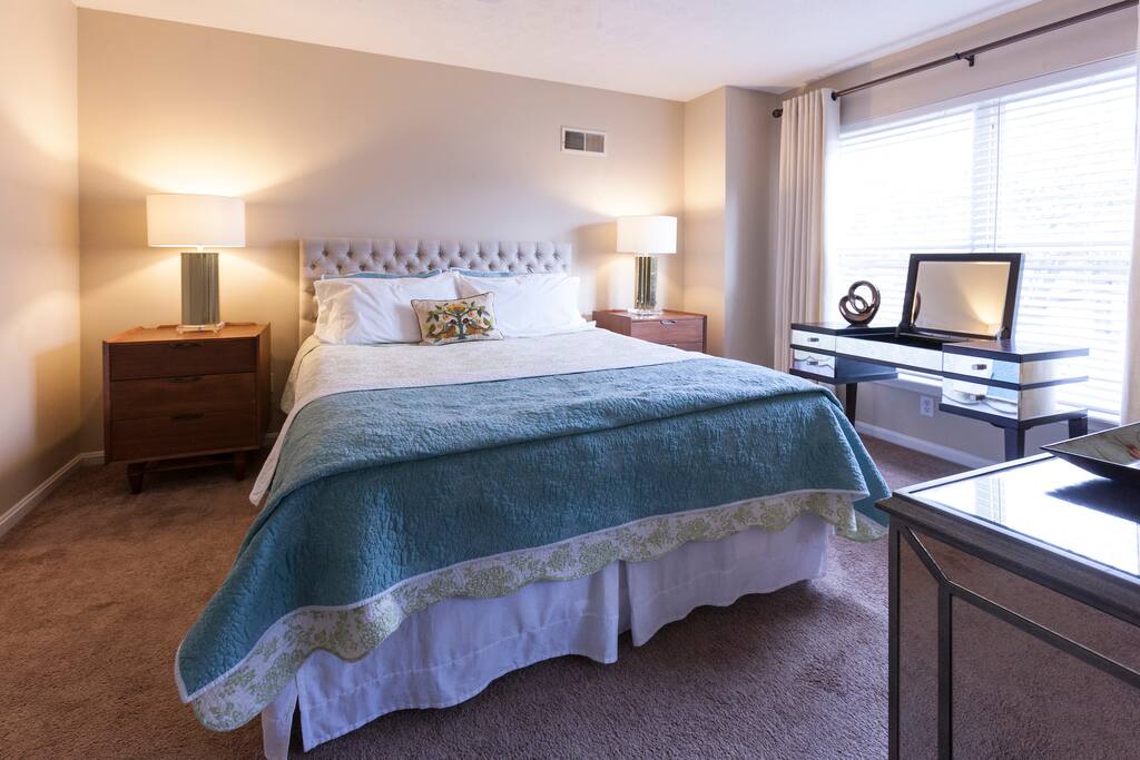 The master bedroom, quiet and elegant.