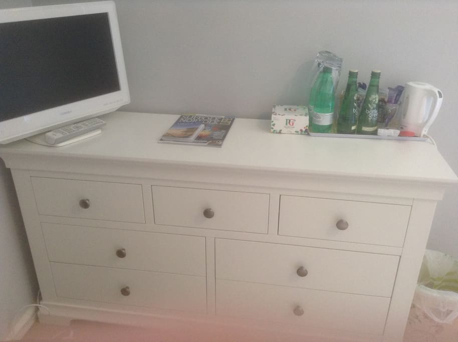 Cotswold Company chest of drawers for your use. Colour tv with remote.
