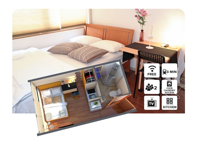 3 min walk to sta/500m to Tsutenkaku Studio Apt