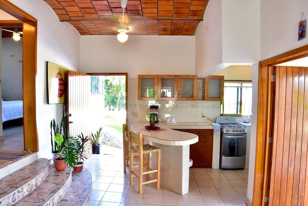 Kitchen and both doors.