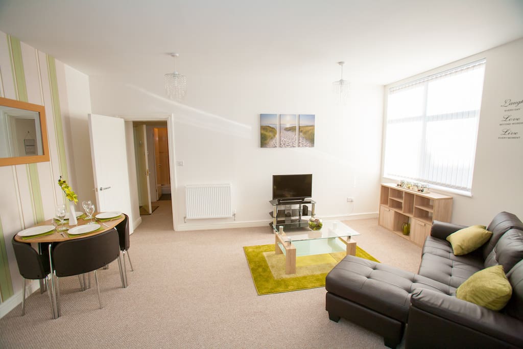 Open plan living space - living room with TV, Freeview and DVD player, dining area, fully equipped kitchen including washing machine, FREE WIFI.
2 guests beds are also available for this room.