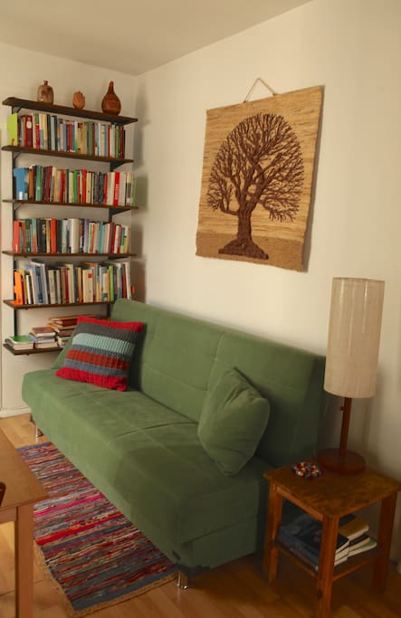 Futon couch for reading, sleeping or lounging.