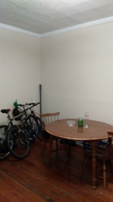 My dining room table and bikes to ride into downtown Cleveland