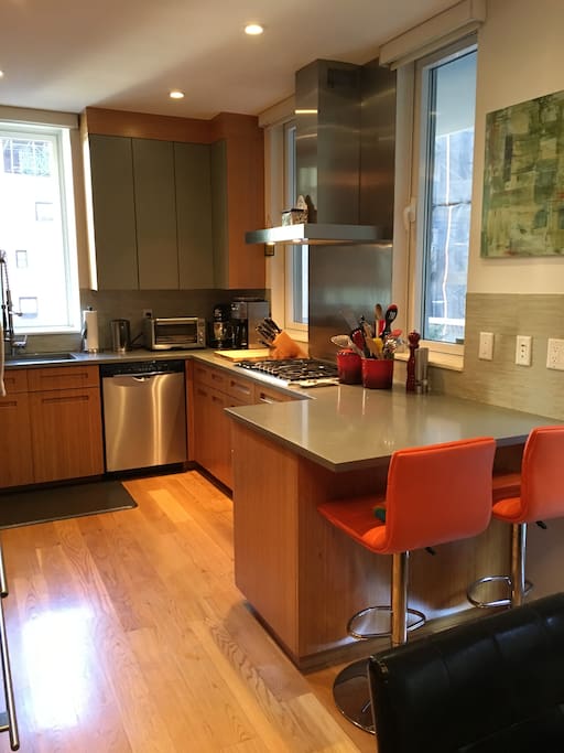 Chefs kitchen with top-end appliances and three windows!