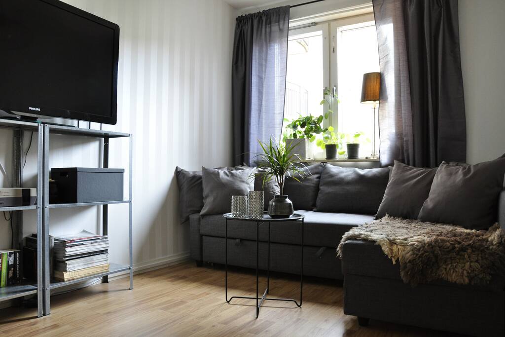 On the Tv in the room you'll find the swedish channels: SVT1, SVT2, Tv4, Channel 6. You can also connect our HMDI cable from your computer if you want to stream movies or channels from your country.