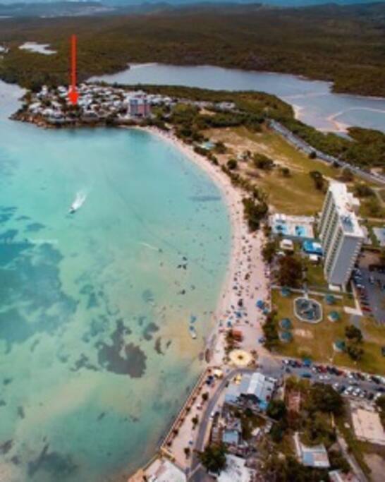 Aerial view of Villa Nazario location and Playa Santa beach..