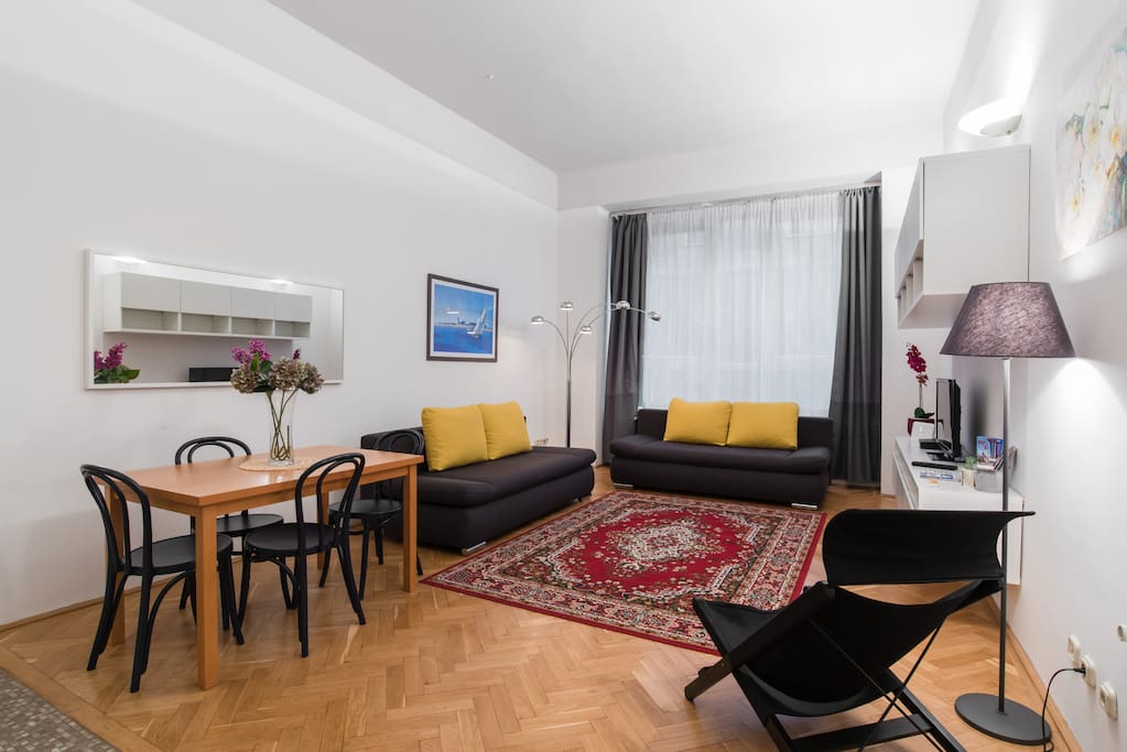 livingroom with 2 sofa beds