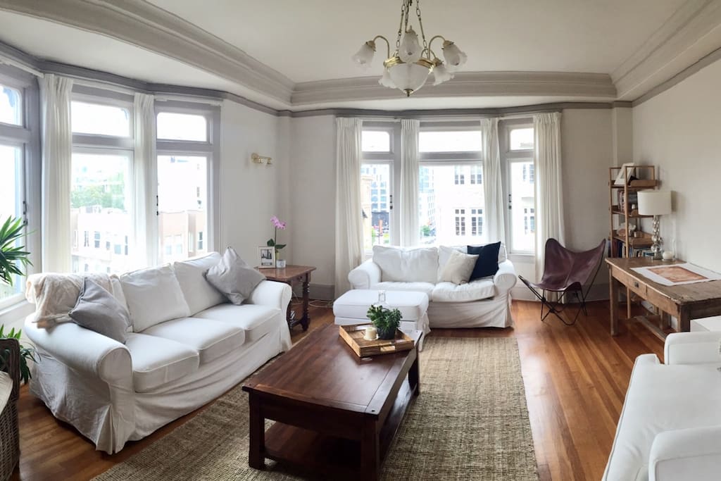 Living area for socializing, lounging, or gazing out the window.