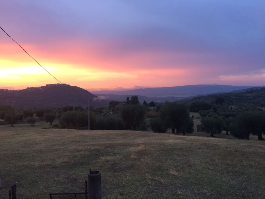 View from the front of the house at sunset