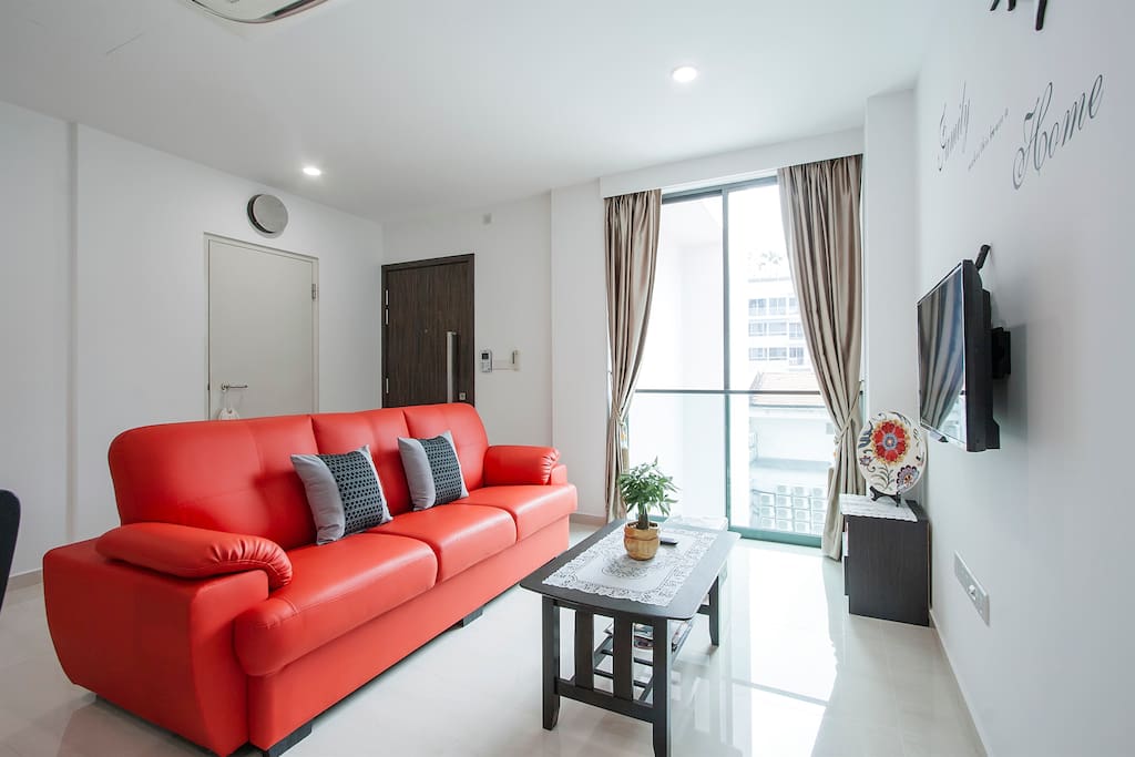 The living room with color TV, imported display piece and color video-intercom system at the main door.