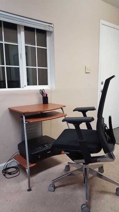 Laptop work space with free use of printer and ergo chair