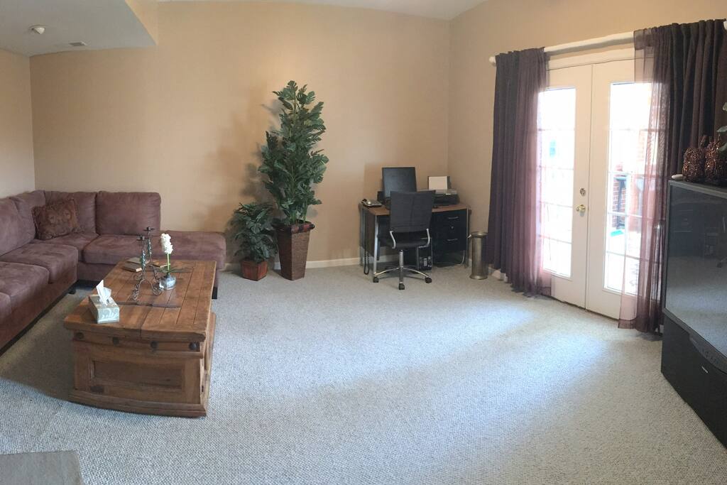 Living area with large screen TV
