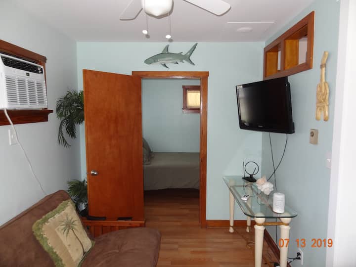 客厅配有拉出式日式床垫。电视可收看本地频道，并配备Roku ，供您流式传输或登录账号。 