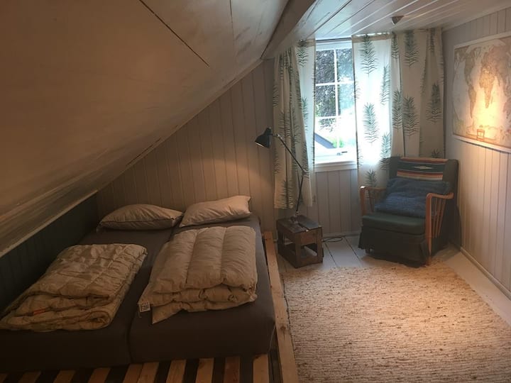 Spálňa na druhom poschodí: Saudehornet. Saudehornet je vysoký 1303 metrov a je neďaleko centra mesta a zobrazuje sa cez okno. Počas festivalu prírody v auguste sa koná každoročná prehliadka „Saudehornet rovno hore“.