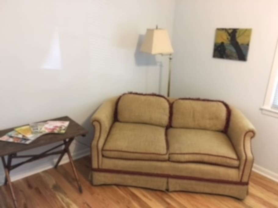 A love seat for the Navy and White Stripe room.
