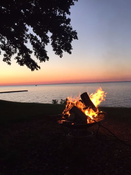 Evening bonfires are perfect by the water!
