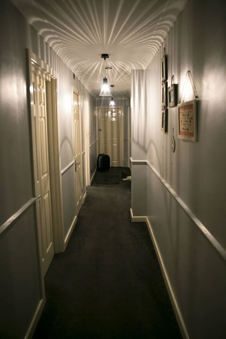 Hall way, bath room with hot tub