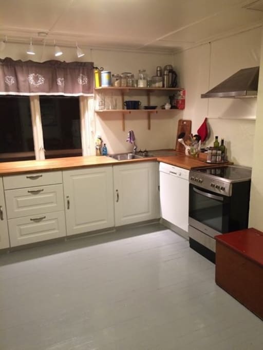 The kitchen has what you need with a new dishwasher, oven, water boiler, coffee maker, pots and pans