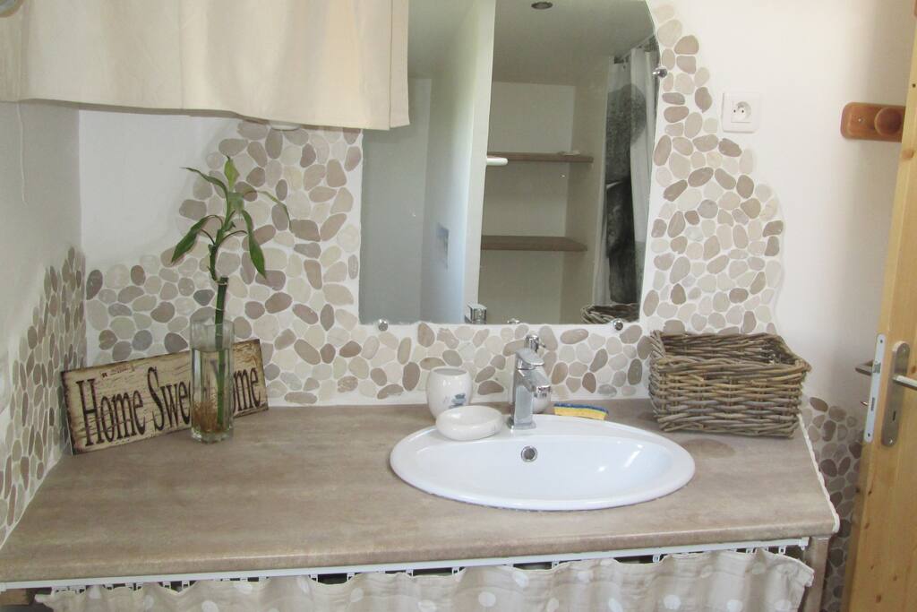 Salle de bain avec wc et douche
