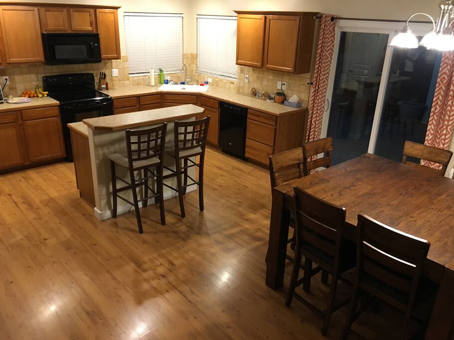Kitchen and dining area features seating for 10 and access to every cooking tool imaginable.