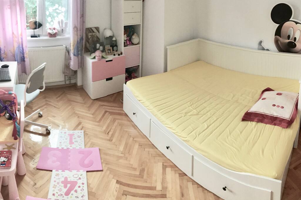 Playful private room with comfortable sofa bed