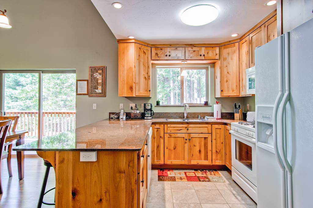 coffee maker, dishwasher, microwave, toaster, fridge, stove