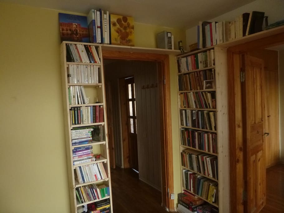 Book shelves in the dining room