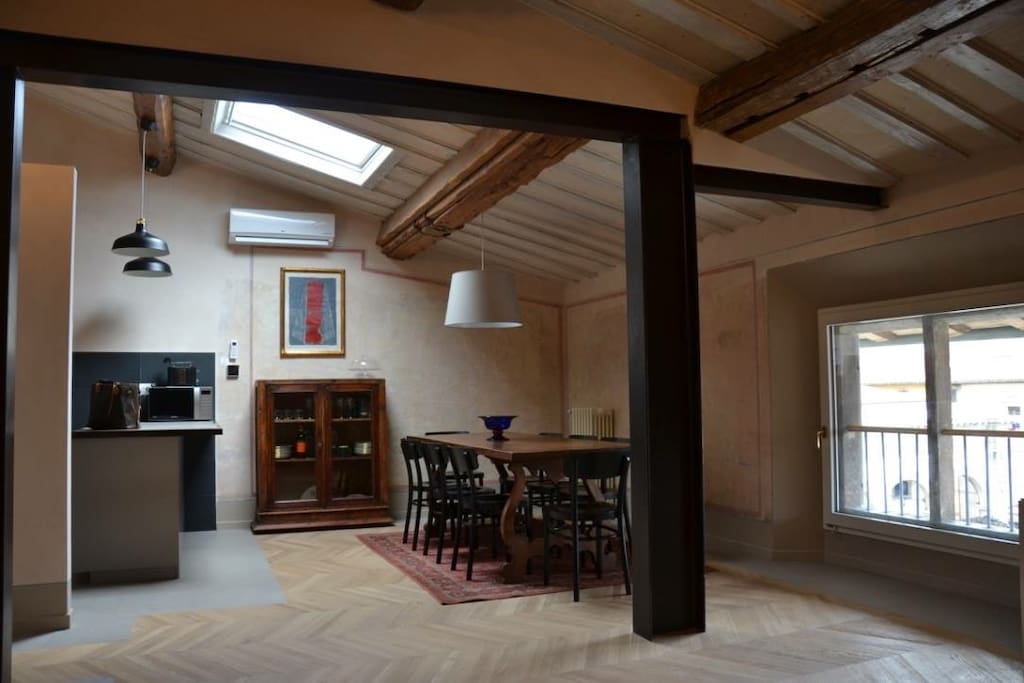 Open kitchen with dining space