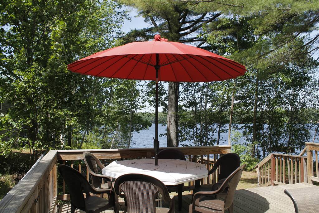 lakeside deck and dining area