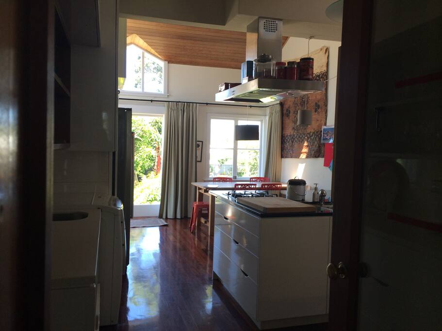 Kitchen looking out to the back yard