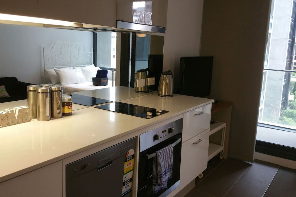 Kitchen with dishwasher, kettle, tea, coffee provided