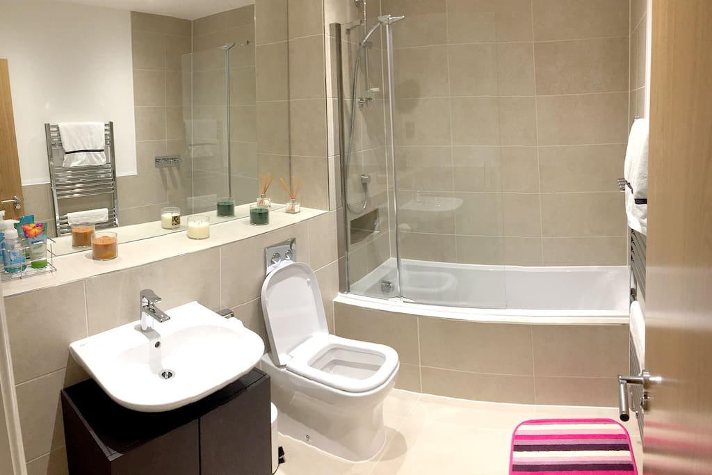 Your private bathroom with shower, bath and toilet.