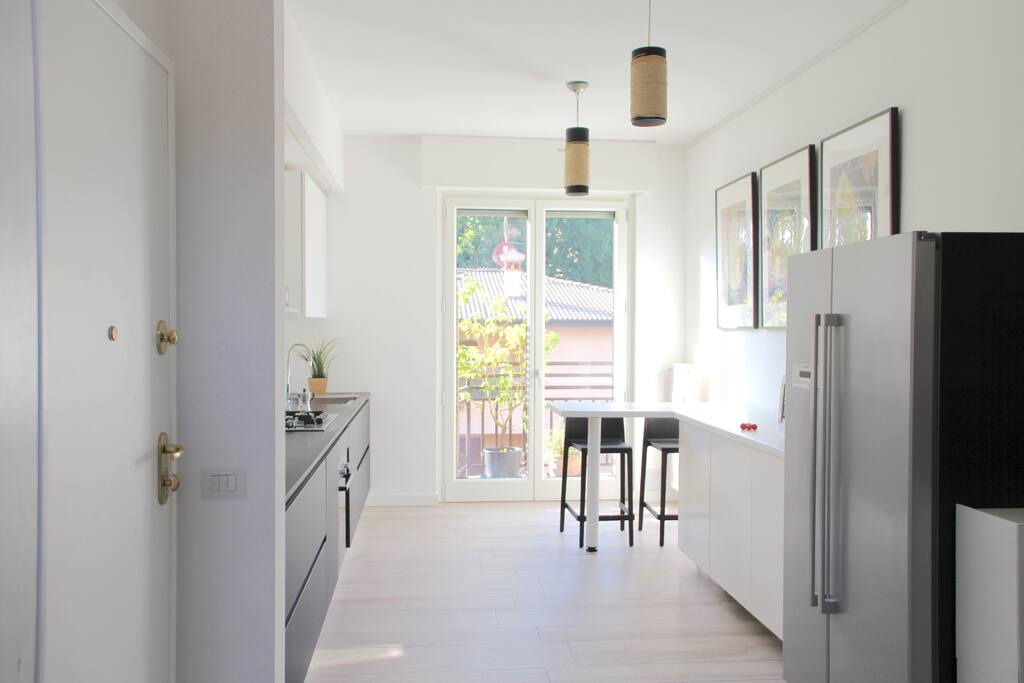 Open space kitchen with the balcony