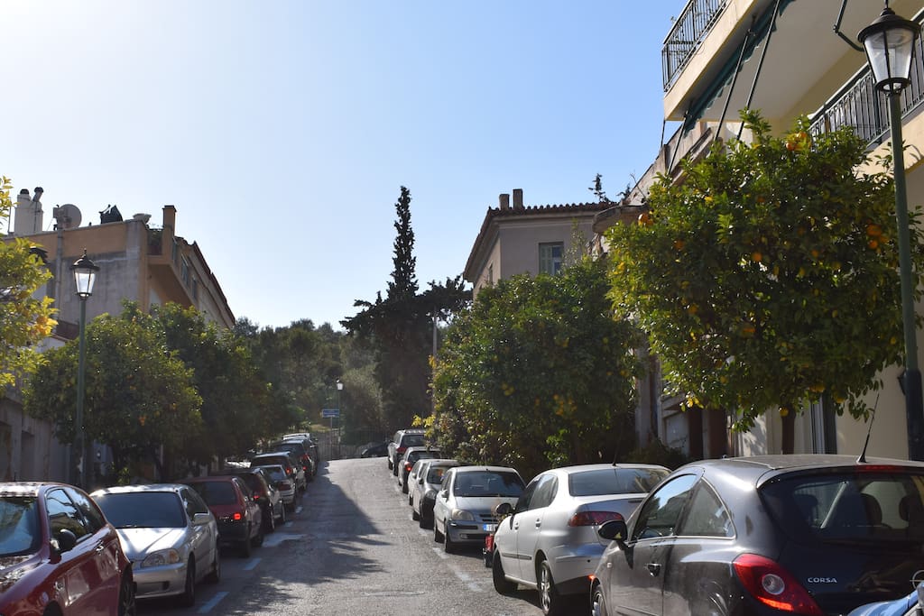 At the top of the street is the entrance of Pnyca and the Philopappou Hill.