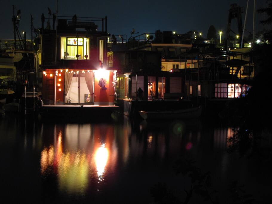 Back of the home at night