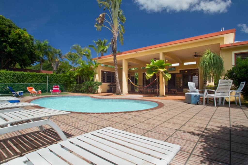 Shares a swimming pool