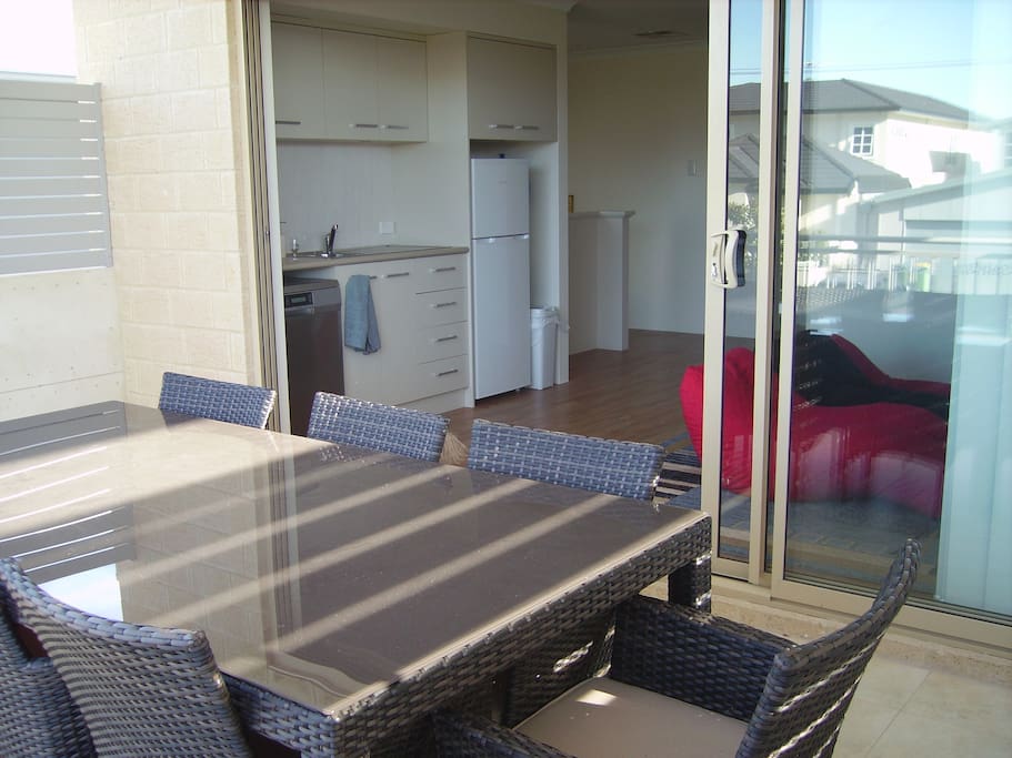 The balcony comfortably accomodates 10 with easy access to the well equipped kitchenette, this is a perfect spot for a quiet drink, breakfast or your evening meal.
