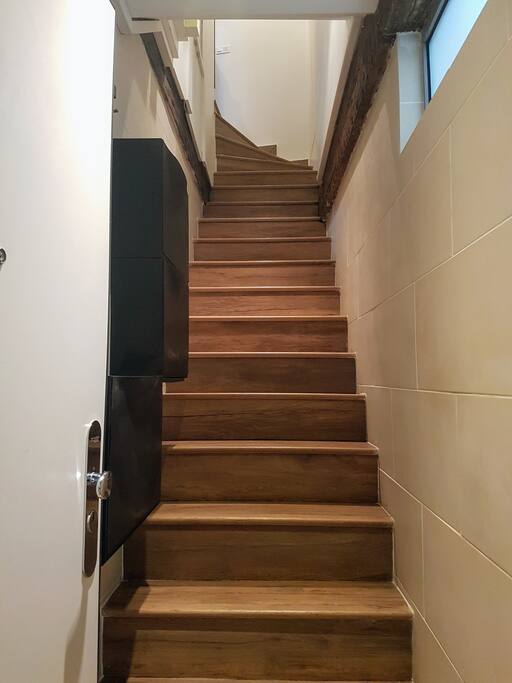 Stairs from the entrance to the main room