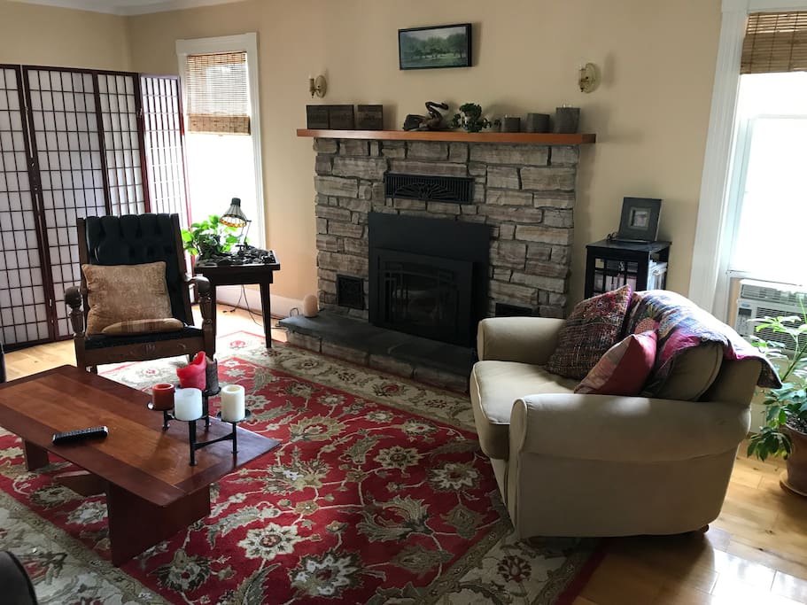Cozy living room with a gas fireplace