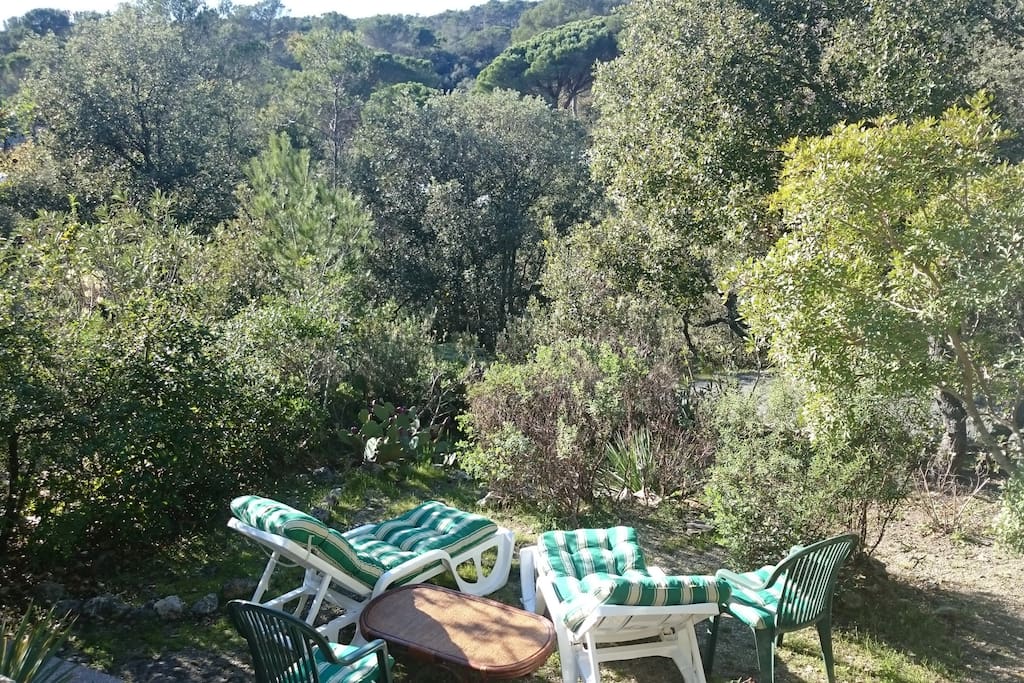 Un salon de jardin confortable, une vue imprenable, l'odeur des pins, avec en plus le calme et le repos.