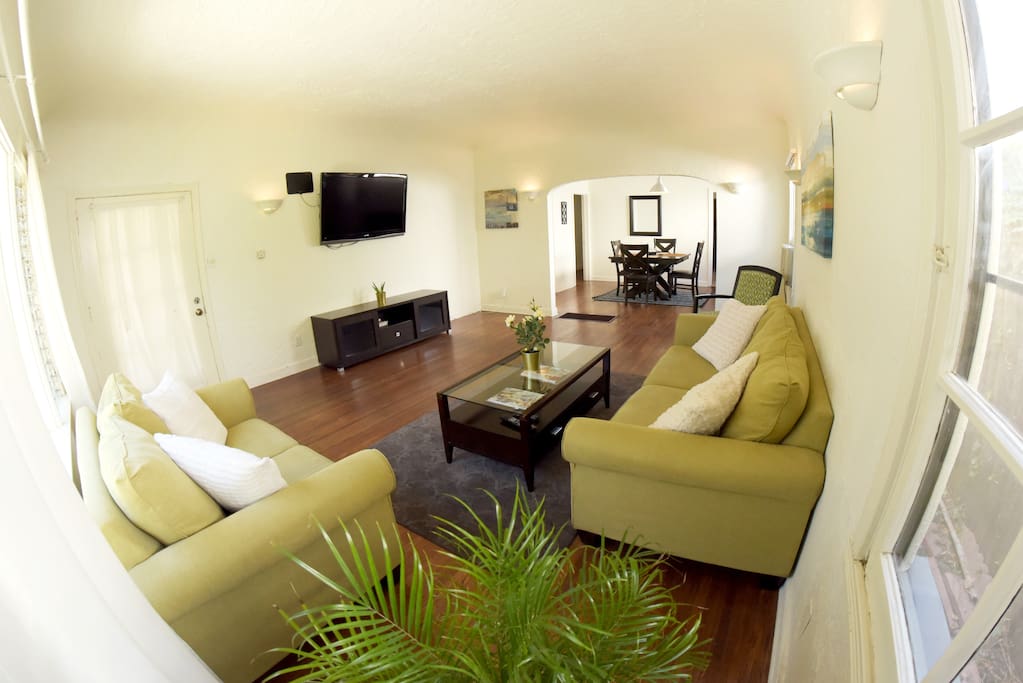 Open living room connects to the dining room.