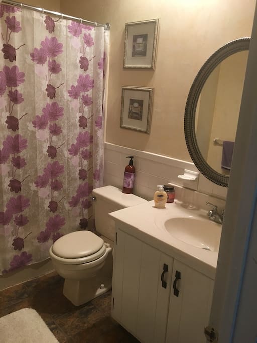 Private bathroom. Shampoo, conditioner, body wash, and lotion available as well.