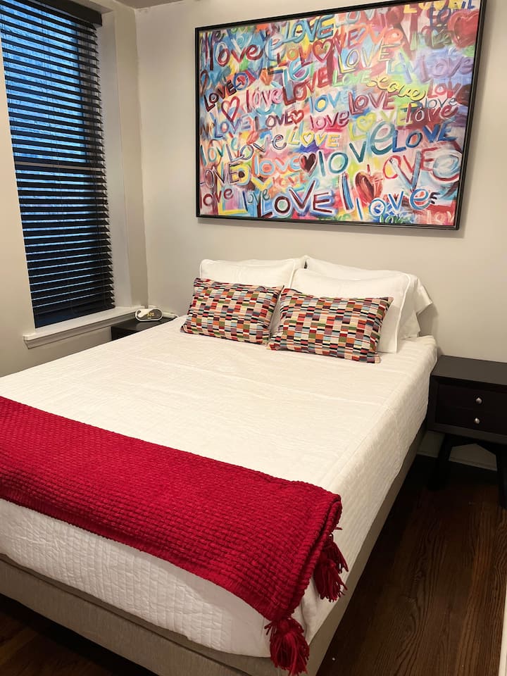 Primary bedroom - Queen Bed.  TV in room