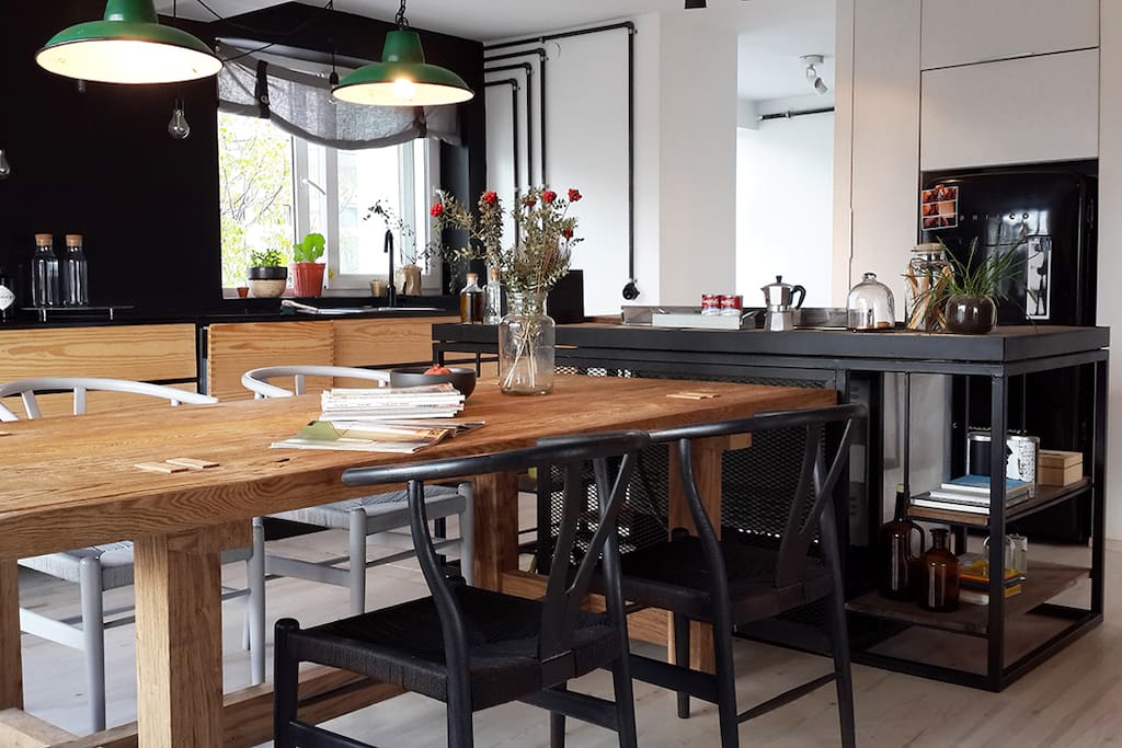 the open plan kitchen is perfect for dinners with friends and family